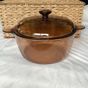 Vision Pyrex Corning Ware Amber Brown Large 4.5L-5 Qt Dutch Oven with Lid